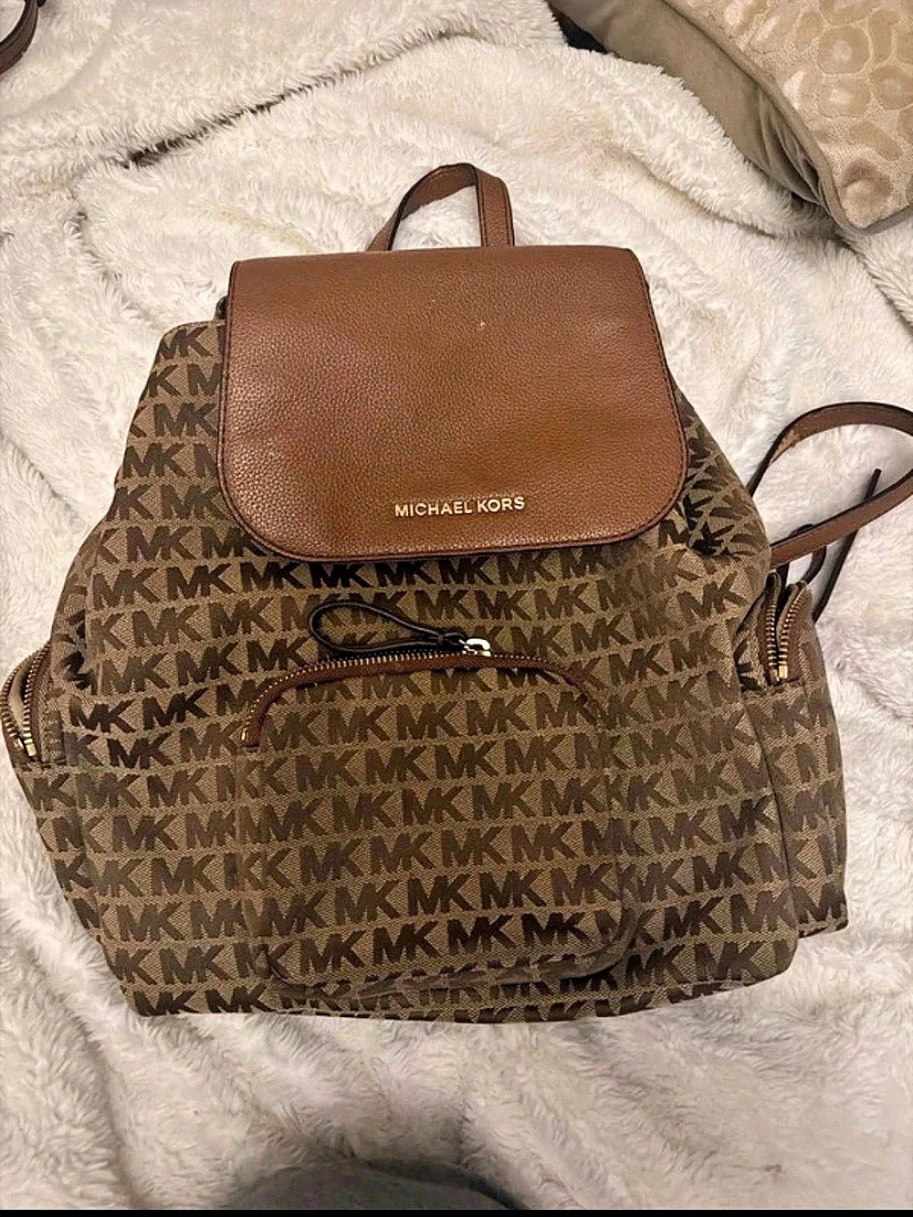 Michael Kors Quinn Medium Signature Logo Flap Backpack Brown